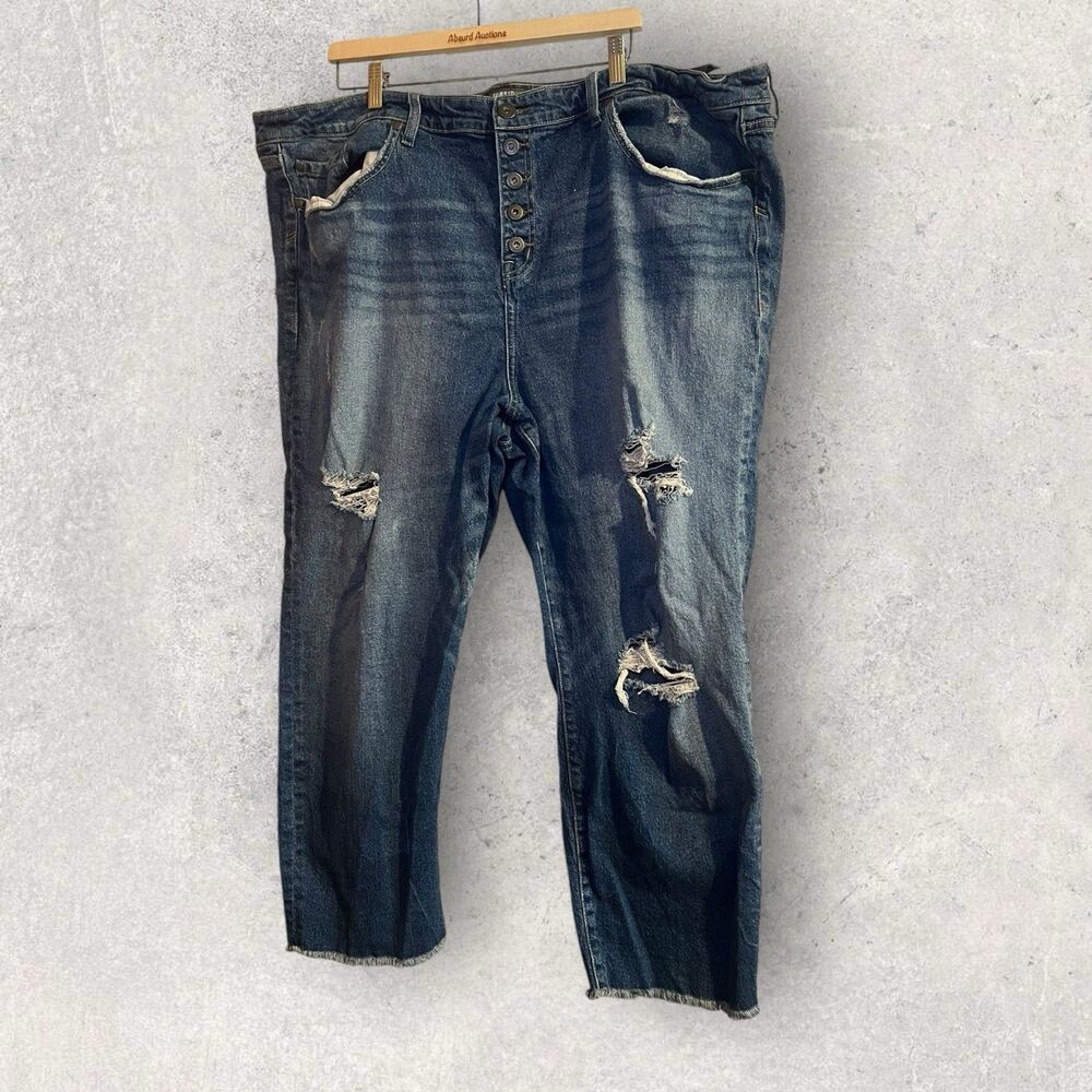 Torrid Women's Skinny Jeans Size 24R Button Fly Distressed Raw Hem Crop Denim